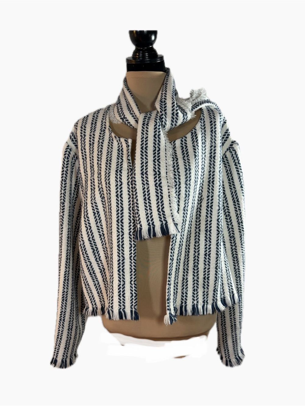 Upcycled Striped Navy and White Woven Cardigan-22-24 W